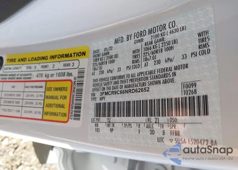 2022 Ford Bronco Sport Outer Banks z USA, uszkodzony, nr VIN 3FMCR9C66NRD62652